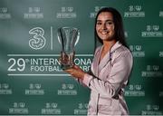 17 March 2019; Under 19 Women's International Player of the Year Niamh Farrelly with her award during the Three FAI International Awards at RTE Studios in Donnybrook, Dublin. Photo by Seb Daly/Sportsfile