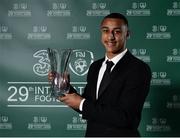 17 March 2019; Under 17 International Player of the Year Adam Idah with his award during the Three FAI International Awards at RTE Studios in Donnybrook, Dublin. Photo by Seb Daly/Sportsfile