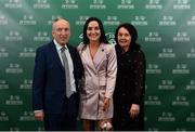 17 March 2019; Niamh Farrelly of Republic of Ireland and Peamount United, with Matthew Farrelly and Geraldine Boyle prior to the Three FAI International Awards at RTE Studios in Donnybrook, Dublin. Photo by Seb Daly/Sportsfile