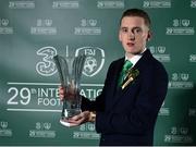 17 March 2019; Under 21 International Player of the Year Ronan Curtis with his award during the Three FAI International Awards at RTE Studios in Donnybrook, Dublin. Photo by Seb Daly/Sportsfile