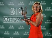 17 March 2019; Football For All International Player of the Year Nathalie O'Brien with her award during the Three FAI International Awards at RTE Studios in Donnybrook, Dublin. Photo by Seb Daly/Sportsfile