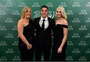 17 March 2019; Reece Grego-Cox of Republic of Ireland Under 21 with Gina Grego-Cox and Megan Edwards prior to the Three FAI International Awards at RTE Studios in Donnybrook, Dublin. Photo by Seb Daly/Sportsfile