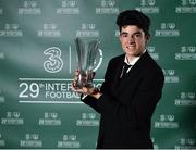 17 March 2019; Under 15 International Player of the Year Anselmo Garcia MacNulty with his award during the Three FAI International Awards at RTE Studios in Donnybrook, Dublin. Photo by Seb Daly/Sportsfile
