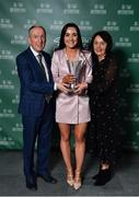17 March 2019; Under 19 Women's International Player of the Year Niamh Farrelly Matthew Farrelly and Geraldine Boyle following the Three FAI International Awards at RTE Studios in Donnybrook, Dublin. Photo by Seb Daly/Sportsfile
