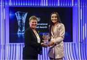 17 March 2019; Niamh Farrelly receives the Women's U19 International Player of the Year award from Chairperson of the Women's Football Committee Niamh O'Donoghue during the Three FAI International Awards at RTE Studios in Donnybrook, Dublin. Photo by Stephen McCarthy/Sportsfile