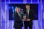 17 March 2019; Anselmo Garcia MacNulty receives the Men's U15 International Player of the Year award from FAI President Donal Conway during the Three FAI International Awards at RTE Studios in Donnybrook, Dublin. Photo by Stephen McCarthy/Sportsfile