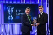 17 March 2019; Lee O'Connor receives the Men's U19 International Player of the Year award from FAI President Donal Conway during the Three FAI International Awards at RTE Studios in Donnybrook, Dublin. Photo by Stephen McCarthy/Sportsfile