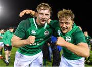 15 March 2019; Ireland's Martin Moloney, left, and Liam Turner celebrate after the U20 Six Nations Rugby Championship match between Wales and Ireland at Zip World Stadium in Colwyn Bay, Wales. Photo by Piaras Ó Mídheach/Sportsfile