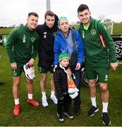 18 March 2019; Republic of Ireland players, from left, James Collins, Seamus Coleman and John Egan meet supporters following a Republic of Ireland training session at the FAI National Training Centre in Abbotstown, Dublin. Photo by Stephen McCarthy/Sportsfile