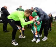 18 March 2019; James McClean signs an autograph for a young supporter following a Republic of Ireland training session at the FAI National Training Centre in Abbotstown, Dublin. Photo by Stephen McCarthy/Sportsfile