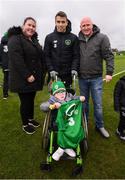 18 March 2019; Seamus Coleman meets Nathan Kiely, from Finglas, following a Republic of Ireland training session at the FAI National Training Centre in Abbotstown, Dublin. Photo by Stephen McCarthy/Sportsfile
