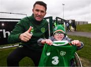 18 March 2019; Nathan Kiely, from Finglas, meets Republic of Ireland assistant coach Robbie Keane following a Republic of Ireland training session at the FAI National Training Centre in Abbotstown, Dublin. Photo by Stephen McCarthy/Sportsfile