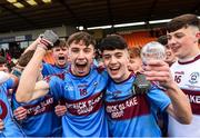 19 March 2019; Glenn Tracy and Darragh MacBrien, right, of St Michael's Enniskillen celebrates after the Danske Bank MacRory Cup Final match between St Michael's Enniskillen and Omagh CBS at the Athletic Grounds in Armagh. Photo by Oliver McVeigh/Sportsfile