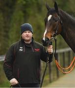 19 March 2019; Trainer Gordon Elliott and General Principle at the launch of the 2019 Boylesports Irish Grand National at Gordon Elliott's yard in Longwood, Co. Meath. Photo by Ramsey Cardy/Sportsfile