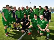 19 March 2019; Members of Team Ireland celebrate after beating SO Estonia 7-2 to take the Bronze medal place on Day Five of the 2019 Special Olympics World Games in Zayed Sports City, Airport Road, Abu Dhabi, United Arab Emirates. Photo by Ray McManus/Sportsfile