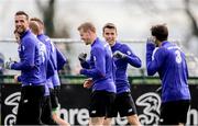 19 March 2019; Republic of Ireland players, from left, Shane Duffy, James McClean, Seamus Coleman and Harry Arter during a training session at the FAI National Training Centre in Abbotstown, Dublin. Photo by Stephen McCarthy/Sportsfile