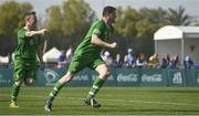 19 March 2019; Team Ireland's William McGrath, right, a member of Waterford SO Clubs, from Kilmacthomas, Co. Waterford, celebrates with Team Ireland's James Hunter, left, a member of Mallow Utd, from Mallow, Co. Cork, after he scored the 4th goal when Team Ireland beat SO Estonia 7-2 to take the Bronze medal place on Day Five of the 2019 Special Olympics World Games in Zayed Sports City, Airport Road, Abu Dhabi, United Arab Emirates. Photo by Ray McManus/Sportsfile