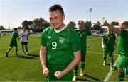 19 March 2019; Team Ireland's Patrick Furlong, a member of the Lakers, from Dublin 10, Co. Dublin, celebrates after Ireland beat SO Estonia 7-2 to take the Bronze medal place on Day Five of the 2019 Special Olympics World Games in Zayed Sports City, Airport Road, Abu Dhabi, United Arab Emirates. Photo by Ray McManus/Sportsfile