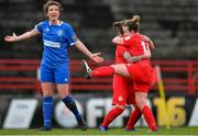 16 March 2019; Rebecca Creagh of Shelbourne, right, celebrates scoring her side's second goal with team-mate Pearl Slattery during the Só Hotels Women's National League match between Shelbourne and Limerick at Tolka Park in Dublin.  Photo by Piaras Ó Mídheach/Sportsfile