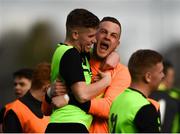 19 March 2019; Colin McCabe, right, celebrates with Jamie Hollywood of TU Dublin Blanchardstown following the RUSTLERS Third Level CUFL Men's Division One Final match between Technological University Blanchardstown and Technological University Tallaght at Athlone Town Stadium in Athlone, Co. Westmeath. Photo by Harry Murphy/Sportsfile