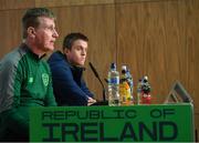 19 March 2019; Republic of Ireland U21 manager Stephen Kenny and media officer Kieran Crowley, right, during a press conference at the FAI National Training Centre in Abbotstown, Dublin. Photo by Stephen McCarthy/Sportsfile