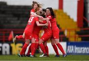 16 March 2019; Rebecca Creagh of Shelbourne, centre, celebrates scoring her side's second goal with team-mates during the Só Hotels Women's National League match between Shelbourne and Limerick at Tolka Park in Dublin.  Photo by Piaras Ó Mídheach/Sportsfile