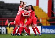 16 March 2019; Rebecca Creagh of Shelbourne, centre, celebrates scoring her side's second goal with team-mates during the Só Hotels Women's National League match between Shelbourne and Limerick at Tolka Park in Dublin.  Photo by Piaras Ó Mídheach/Sportsfile
