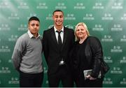 17 March 2019; Men's U17 International Player of the Year Adam Idah arrives with family members Bradon and Fiona prior to the Three FAI International Awards at RTE Studios in Donnybrook, Dublin. Photo by Seb Daly/Sportsfile