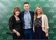 17 March 2019; Shane Clarke of Janesboro FC arrives with family members Catherline and Aoife prior to the Three FAI International Awards at RTE Studios in Donnybrook, Dublin. Photo by Seb Daly/Sportsfile