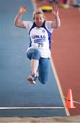 10 March 2019; Lisa Donoghue of Lusk A.C. competing in the Long Jump during the Irish Life Health Masters Indoors Championships at AIT in Athlone, Co Westmeath. Photo by Harry Murphy/Sportsfile
