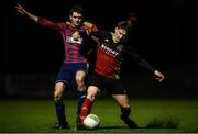 19 March 2019; Danny Doyle of IT Carlow in action against Ryan Doherty of University Limerick during the RUSTLERS Third Level CUFL Men's Premier Division Final Final match between Institute of Technology Carlow and University of Limerick at Athlone Town Stadium in Athlone, Co. Westmeath. Photo by Harry Murphy/Sportsfile