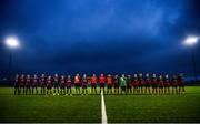 19 March 2019; Teams line up prior to the RUSTLERS Third Level CUFL Men's Premier Division Final Final match between Institute of Technology Carlow and University of Limerick at Athlone Town Stadium in Athlone, Co. Westmeath. Photo by Harry Murphy/Sportsfile