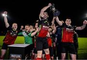 19 March 2019; IT Carlow captain Kieran McDaid lifts the trophy following the RUSTLERS Third Level CUFL Men's Premier Division Final Final match between Institute of Technology Carlow and University of Limerick at Athlone Town Stadium in Athlone, Co. Westmeath. Photo by Harry Murphy/Sportsfile