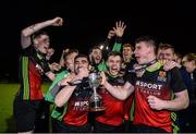 19 March 2019; IT Carlow players celebrate with the trophy following the RUSTLERS Third Level CUFL Men's Premier Division Final Final match between Institute of Technology Carlow and University of Limerick at Athlone Town Stadium in Athlone, Co. Westmeath. Photo by Harry Murphy/Sportsfile