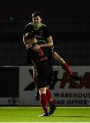 19 March 2019; Danny Doyle and Calvin Nolan of IT Carlow celebrate at the full-time whistle following the RUSTLERS Third Level CUFL Men's Premier Division Final Final match between Institute of Technology Carlow and University of Limerick at Athlone Town Stadium in Athlone, Co. Westmeath. Photo by Harry Murphy/Sportsfile