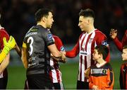 15 March 2019; Brian Gartland of Dundalk and Conor McDermott of Derry City exchange a handshake prior to the SSE Airtricity League Premier Division match between Derry City and Dundalk at Ryan McBride Brandywell Stadium in Derry Photo by Oliver McVeigh/Sportsfile