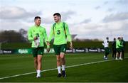 20 March 2019; James Collins, left, and John Egan during a Republic of Ireland training session at the FAI National Training Centre in Abbotstown, Dublin. Photo by Stephen McCarthy/Sportsfile