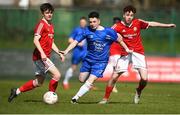 20 March 2019; Corey McBride of Carndonagh Community School in action against Charlie Whalley of Midleton CBS during the FAI Schools Dr. Tony O’Neill Senior National Cup Final match between Carndonagh Community School and Midleton CBS at Home Farm FC in Whitehall, Dublin. Photo by David Fitzgerald/Sportsfile
