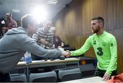 20 March 2019; Jack Byrne greets the media upon his arrival for a Republic of Ireland press conference at the FAI National Training Centre in Abbotstown, Dublin. Photo by Stephen McCarthy/Sportsfile
