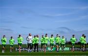 20 March 2019; Republic of Ireland fitness coach Andy Liddle leads the players during warm-up prior to a Republic of Ireland training session at the FAI National Training Centre in Abbotstown, Dublin. Photo by Stephen McCarthy/Sportsfile