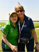 20 March 2019; Team Ireland's Mairead Moroney, left, a member of the Ennis SOGC, from Ennis, Co. Clare, who has the distinction of being the oldest athlete at the Games, celebrates with Golf Coach / Chaperone Rita McNally after finishing her Level 2 - Unified Alternate Shot Team Play Competition on Day Six of the 2019 Special Olympics World Games in Yas Links, Yas Island, Abu Dhabi, United Arab Emirates  Photo by Ray McManus/Sportsfile