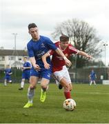 20 March 2019; Lee McLaughlin of Carndonagh Community School in action against Max Ahern of Midleton CBS during the FAI Schools Dr. Tony O’Neill Senior National Cup Final match between Carndonagh Community School and Midleton CBS at Home Farm FC in Whitehall, Dublin. Photo by David Fitzgerald/Sportsfile