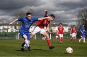 20 March 2019; Mikey Friel of Carndonagh Community School in action against Max Ahern of Midleton CBS during the FAI Schools Dr. Tony O’Neill Senior National Cup Final match between Carndonagh Community School and Midleton CBS at Home Farm FC in Whitehall, Dublin. Photo by David Fitzgerald/Sportsfile