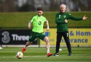 20 March 2019; Sean Maguire and Republic of Ireland manager Mick McCarthy during a training session at the FAI National Training Centre in Abbotstown, Dublin. Photo by Stephen McCarthy/Sportsfile