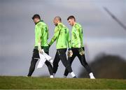 20 March 2019; Republic of Ireland goalkeepers, from left, Keiren Westwood, Darren Randolph and Mark Travers during a training session at the FAI National Training Centre in Abbotstown, Dublin. Photo by Stephen McCarthy/Sportsfile