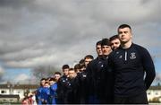 20 March 2019; Players from both sides stand for the national anthem during the FAI Schools Dr. Tony O’Neill Senior National Cup Final match between Carndonagh Community School and Midleton CBS at Home Farm FC in Whitehall, Dublin. Photo by David Fitzgerald/Sportsfile