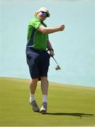 20 March 2019; Team Ireland's John Keating, a member of the Elm Eagles Special Olympics Club, from Dublin 16, Co. Dublin, who won a Gold Medal, celebrates sinking a putt on the 10th green during his Level 5 - Individual Stroke Play Competition on Day Six of the 2019 Special Olympics World Games in Yas Links, Yas Island, Abu Dhabi, United Arab Emirates.  Photo by Ray McManus/Sportsfile