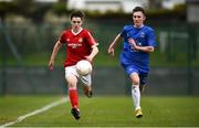 20 March 2019; Neil Cunningham of Midleton CBS in action against Fionn McClure of Carndonagh Community Scool during the FAI Schools Dr. Tony O’Neill Senior National Cup Final match between Carndonagh Community School and Midleton CBS at Home Farm FC in Whitehall, Dublin. Photo by David Fitzgerald/Sportsfile