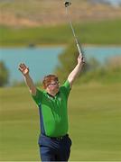 20 March 2019; Team Ireland's Mark Claffey, a member of the Blackrock Flyers Special Olympics Club, from Blackrock, Co. Dublin, waves to family and friends after completing his Gold Medal round in the Level 4 - Individual Stroke Play Competition on Day Six of the 2019 Special Olympics World Games in Yas Links, Yas Island, Abu Dhabi, United Arab Emirates. Photo by Ray McManus/Sportsfile