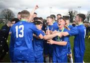 20 March 2019; Carndonagh Community Scool players celebrate following the FAI Schools Dr. Tony O’Neill Senior National Cup Final match between Carndonagh Community School and Midleton CBS at Home Farm FC in Whitehall, Dublin. Photo by David Fitzgerald/Sportsfile